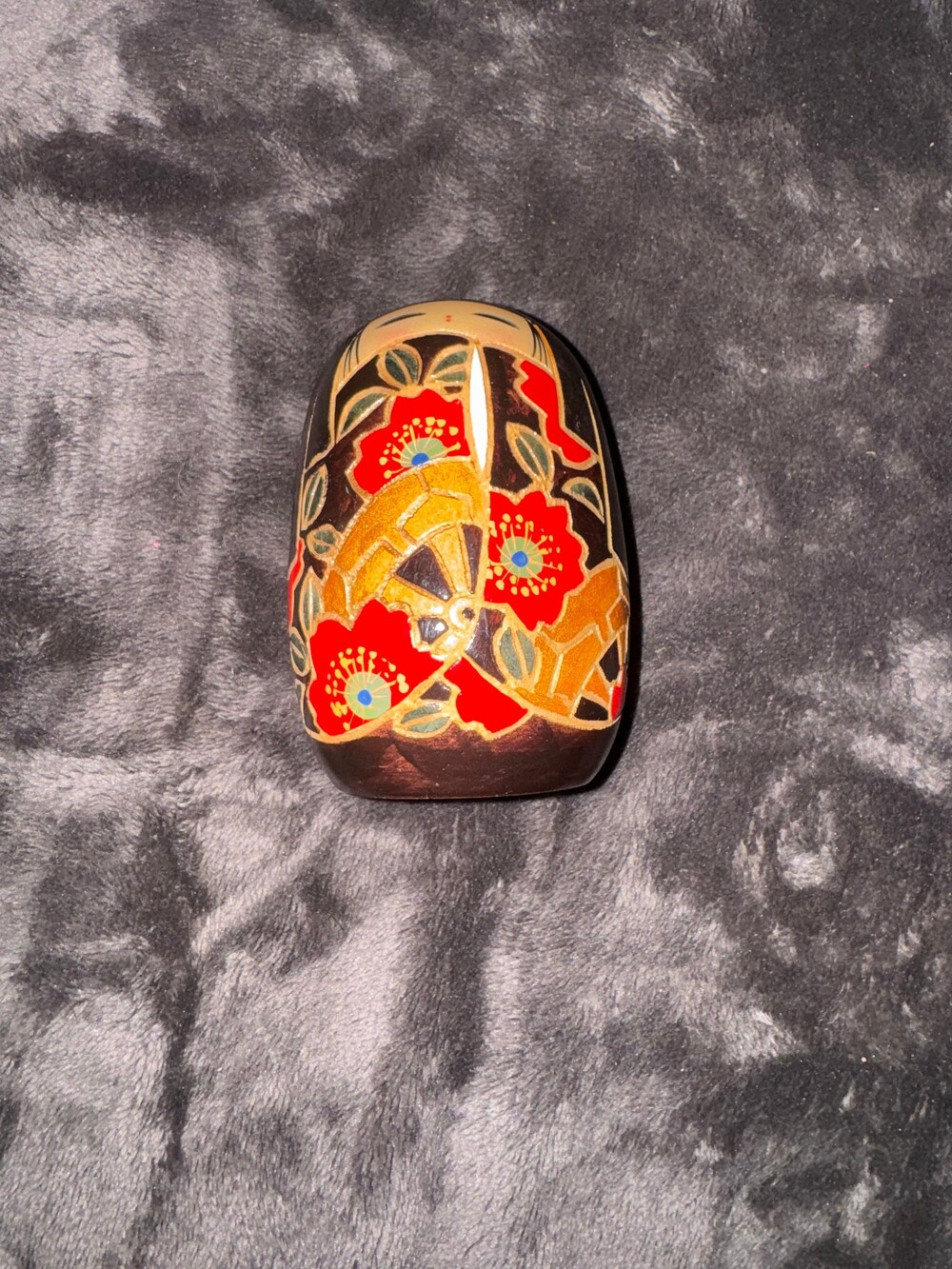 Hand Painted Wooden Kokeshi Doll Floral Design Made in Japan